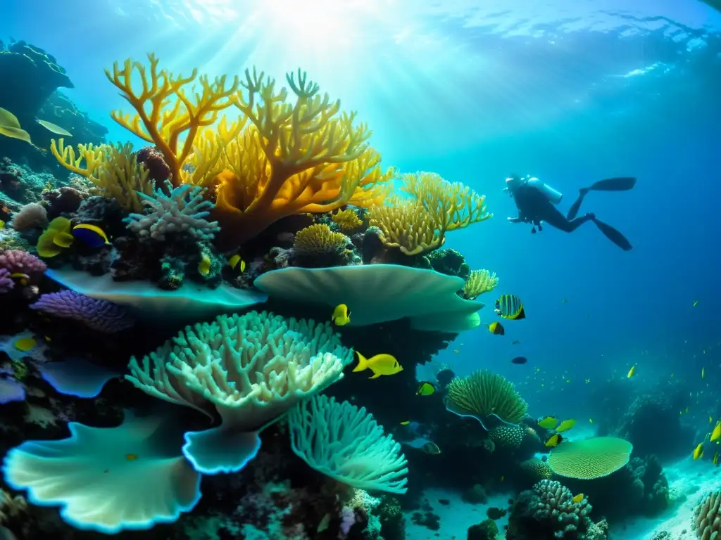 Arrecife de coral vibrante: vida marina en su esplendor Una impresionante y vibrante imagen submarina que muestra un arrecife de coral diverso y colorido rebosante de vida marina