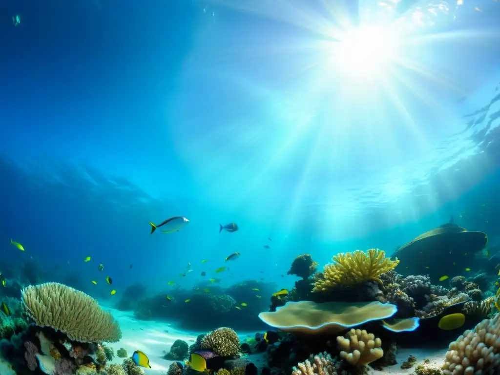 Una impresionante vista submarina de un vibrante arrecife de coral repleto de peces coloridos y vida marina