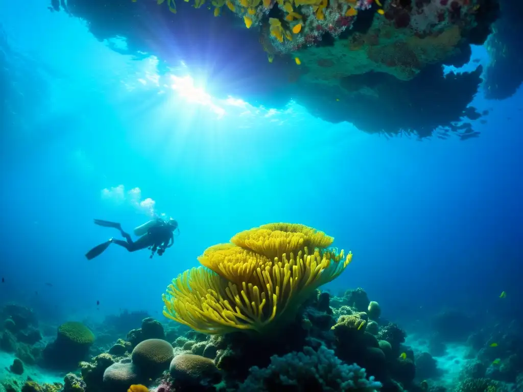 Inmersiones de lujo en el Mediterráneo: un vibrante arrecife de coral en aguas cristalinas, repleto de vida marina y exploradores submarinos