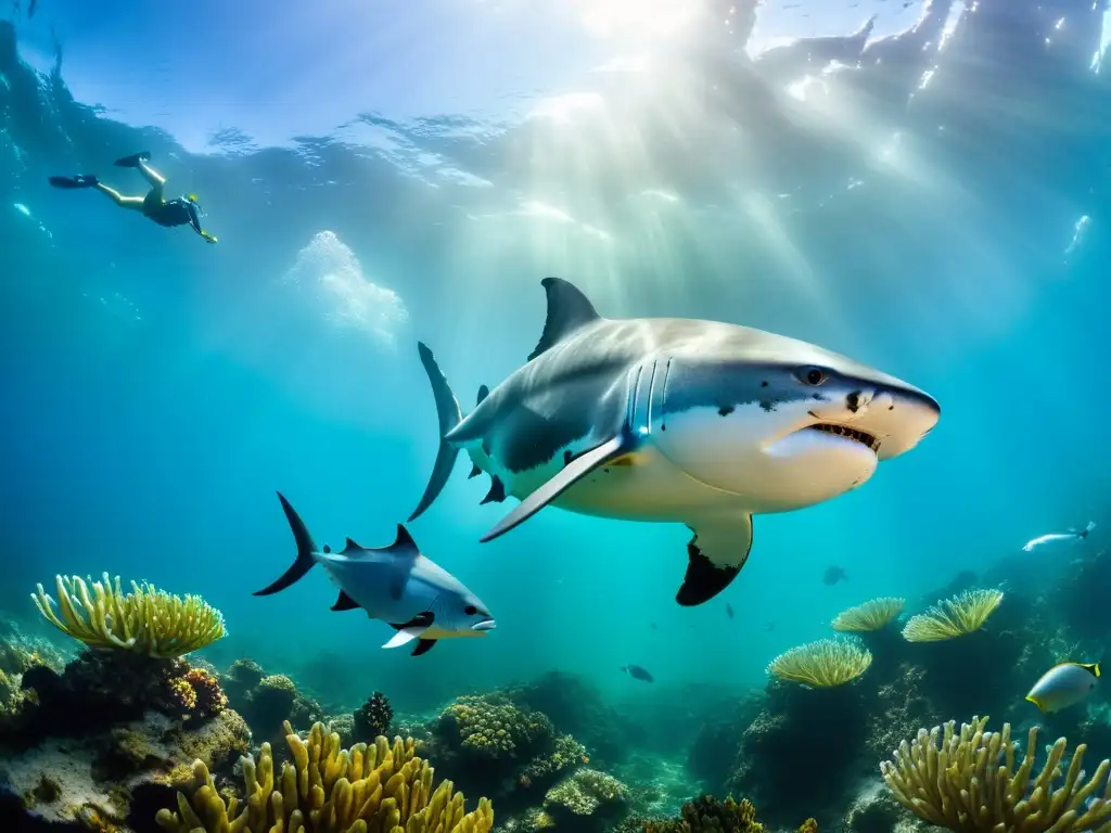 Batalla submarina: lucha por el territorio entre especies marinas Una intensa competencia entre especies marinas se despliega en una vibrante batalla submarina, con colores ricos y una urgencia palpable