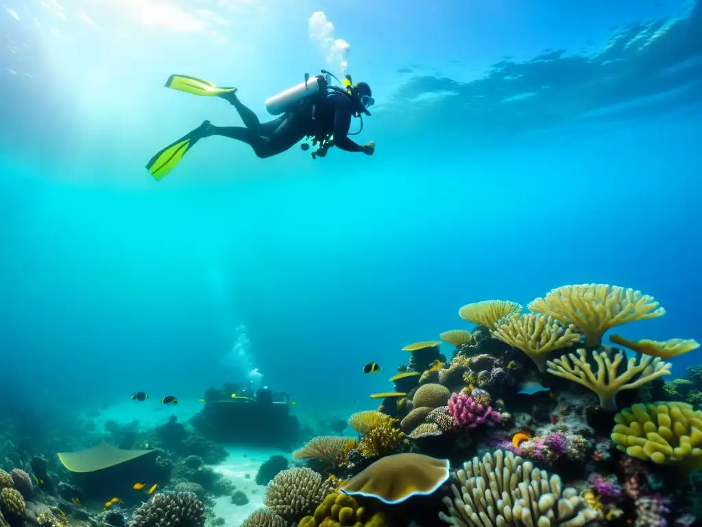 Investigaciones submarinas: científicos exploran la diversa vida marina en un arrecife de coral colorido