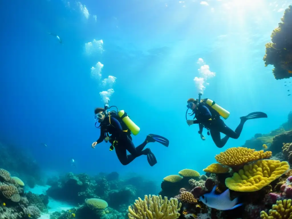 Jóvenes exploradores disfrutan de cursos interactivos de exploración de vida marina, rodeados de arrecifes de coral vibrantes y vida marina colorida bajo el agua