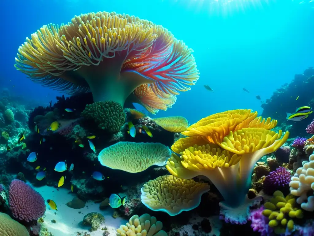 Una joya de vida marina: un arrecife de coral vibrante y exuberante, con colores intensos y una biodiversidad que inspira asombro