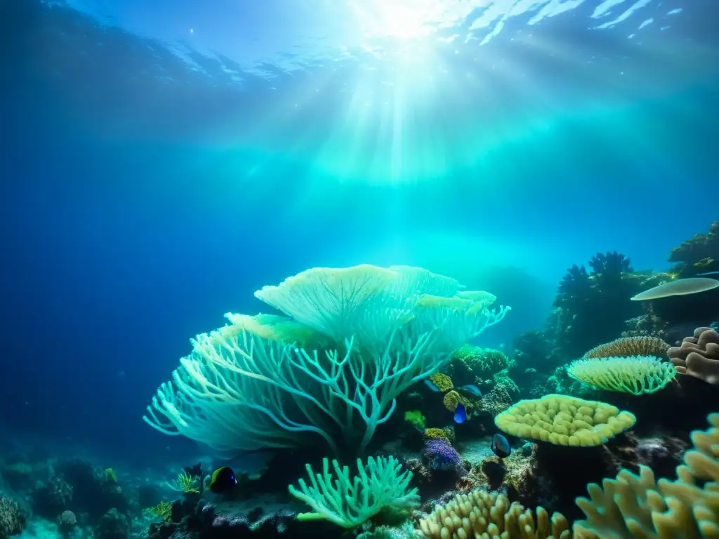 Experimenta la magia submarina con esta impresionante imagen de un arrecife de coral bioluminiscente durante una certificación de buceo nocturno