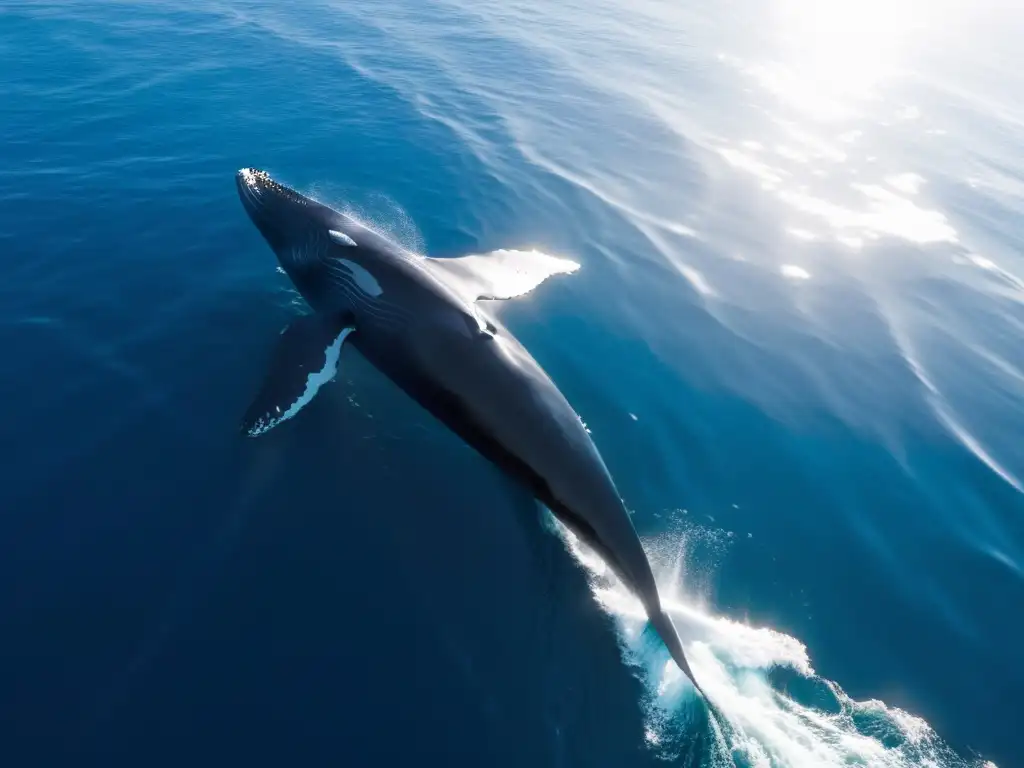 Expedición ballenas azules océano: Majestuosa ballena azul surca el mar mientras investigadores observan desde una pequeña embarcación