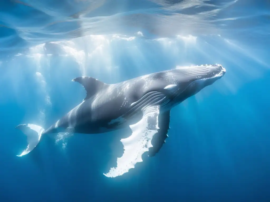 Una majestuosa ballena jorobada surcando las cristalinas aguas oceánicas