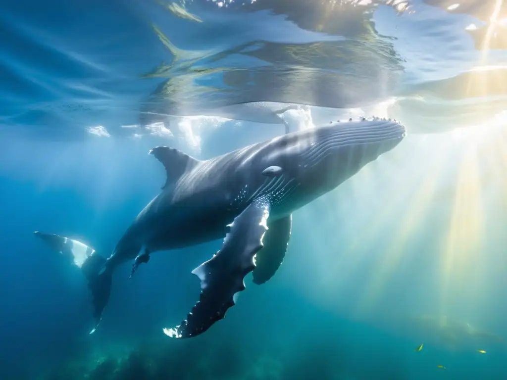 Una majestuosa ballena jorobada nada grácilmente en aguas cristalinas