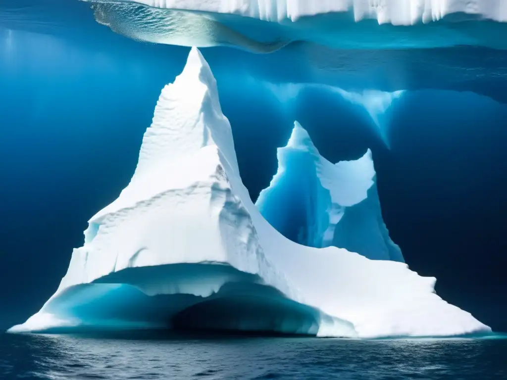 Una majestuosa foto submarina de un iceberg polar con vida marina, creando un paisaje impresionante