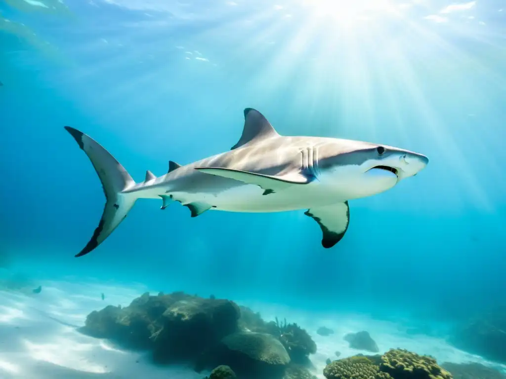 Un majestuoso tiburón martillo nada en aguas cristalinas alrededor de la Isla del Coco