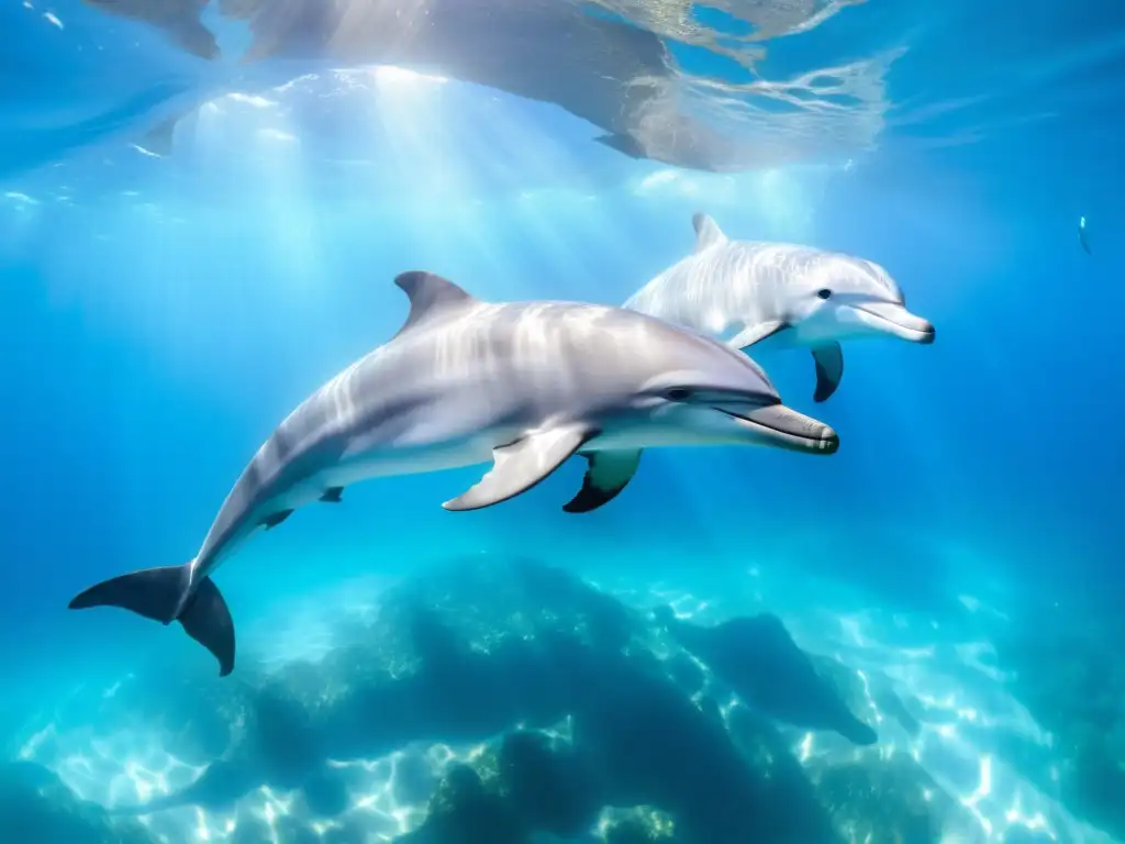 Manada de delfines nadando libremente en aguas cristalinas, protección delfines captura entretenimiento