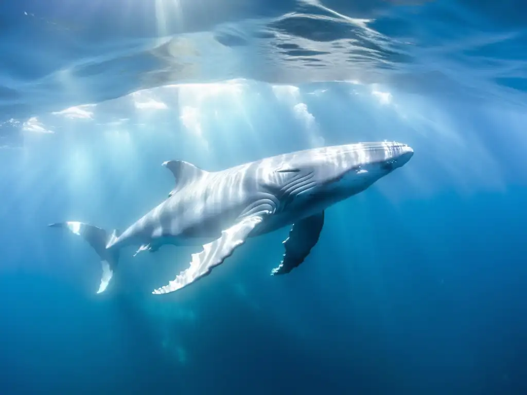 Una manada de majestuosas ballenas jorobadas nada con gracia en las cristalinas aguas oceánicas