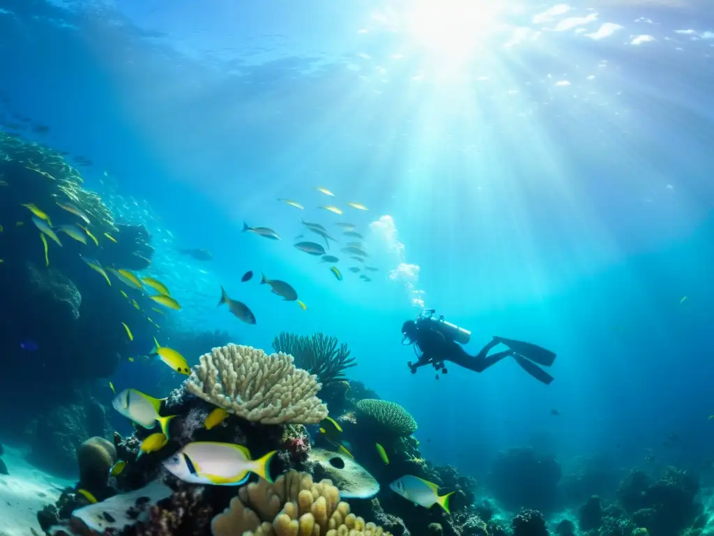 Bajo el mar, un arrecife de colores alberga un banco de peces vibrantes