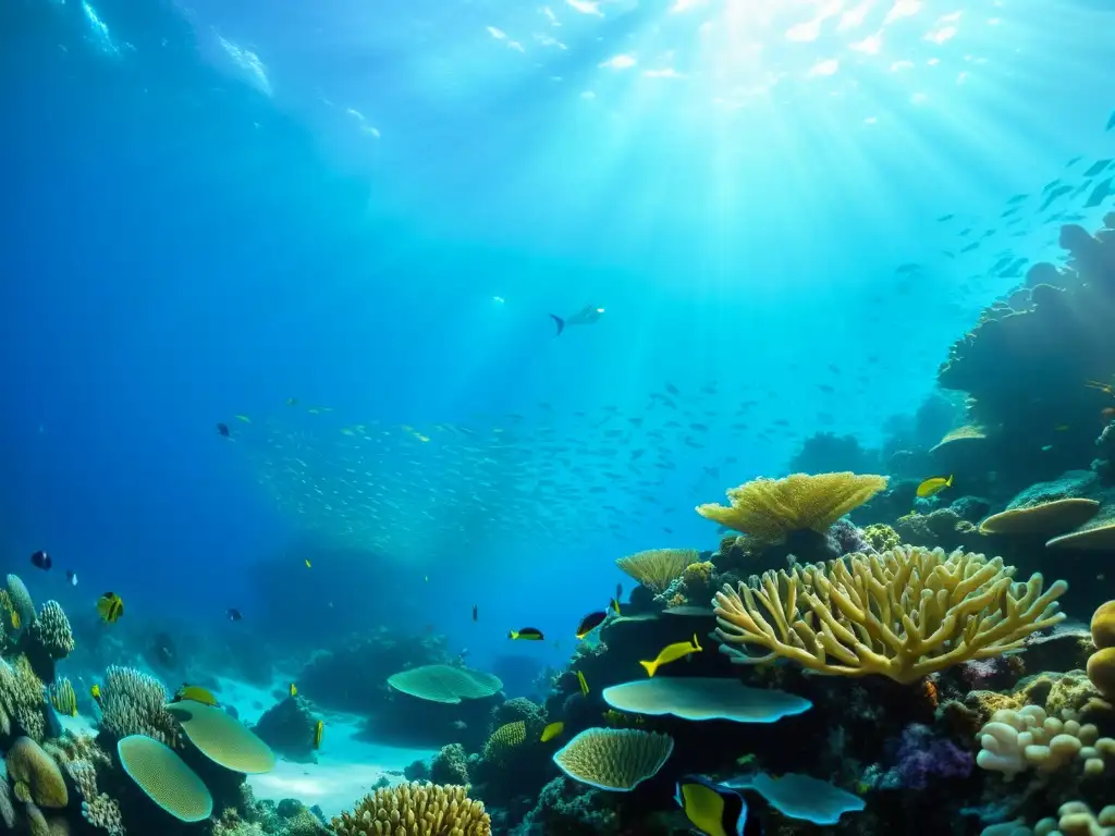 Bajo el mar, un arrecife de coral vibrante y diverso con peces de todos colores