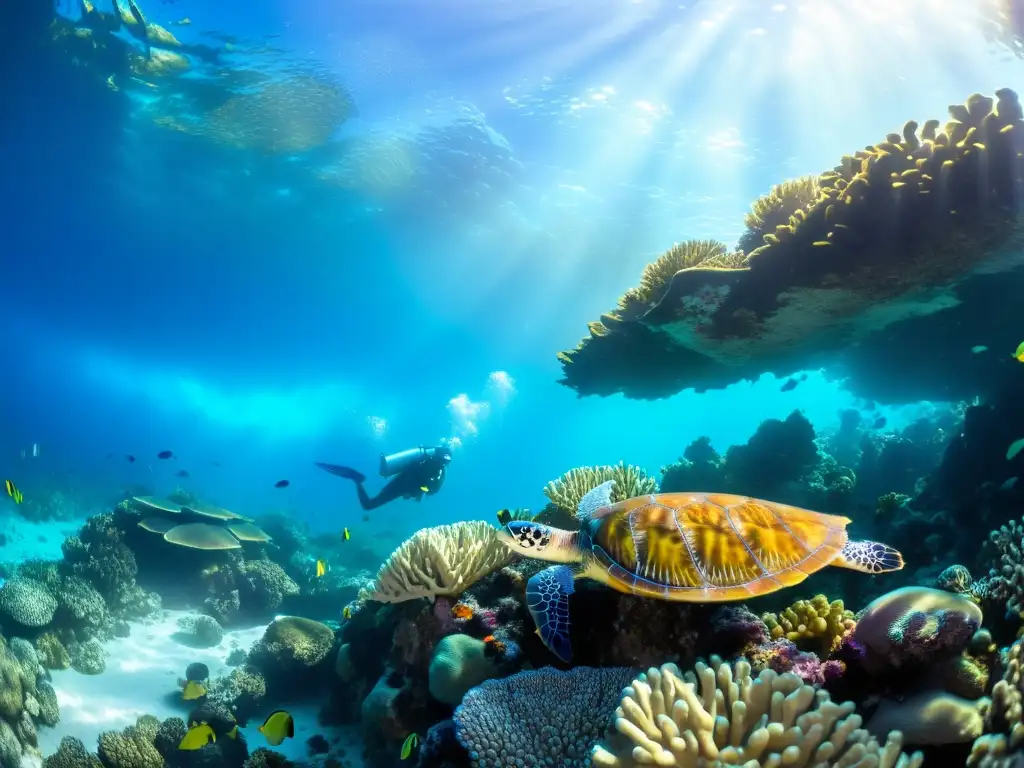 Bajo el mar, un arrecife de coral rebosante de vida marina