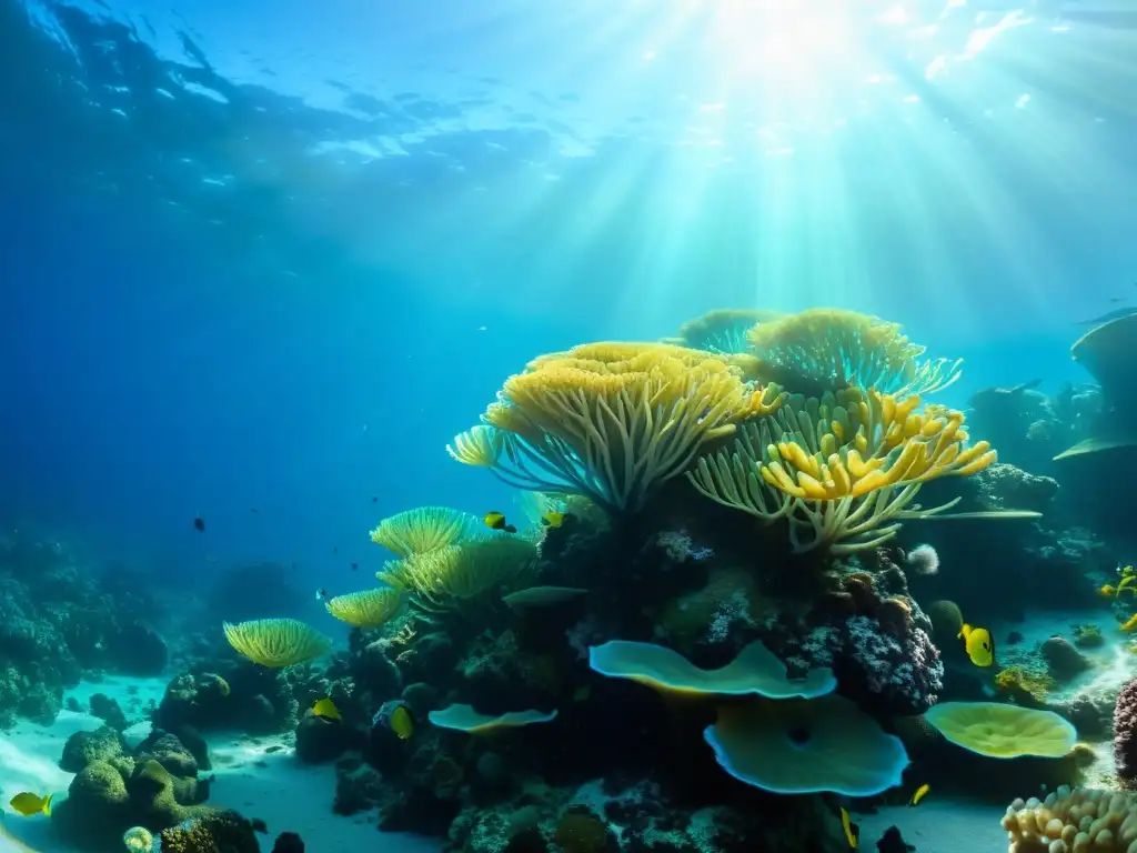 Bajo el mar, un arrecife de coral vibrante muestra la belleza y biodiversidad del mundo submarino