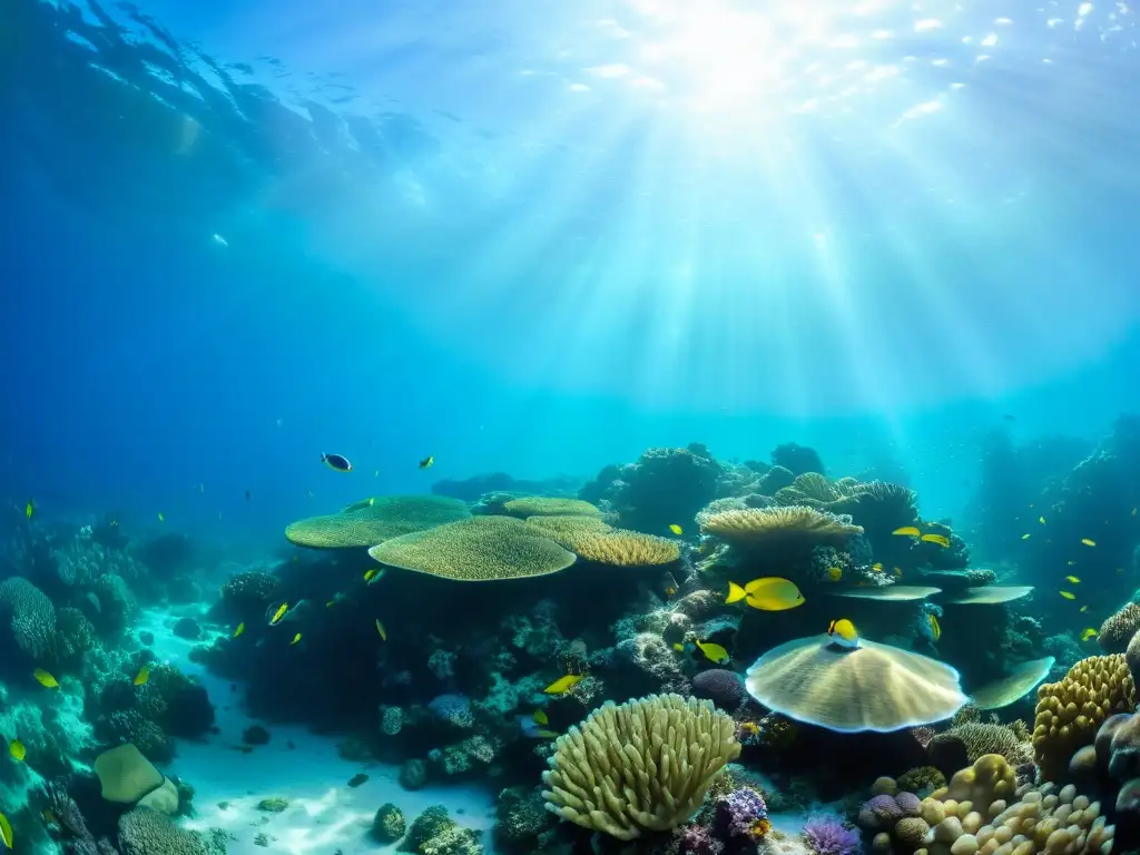 Bajo el mar, un arrecife de coral vibrante muestra la vida marina