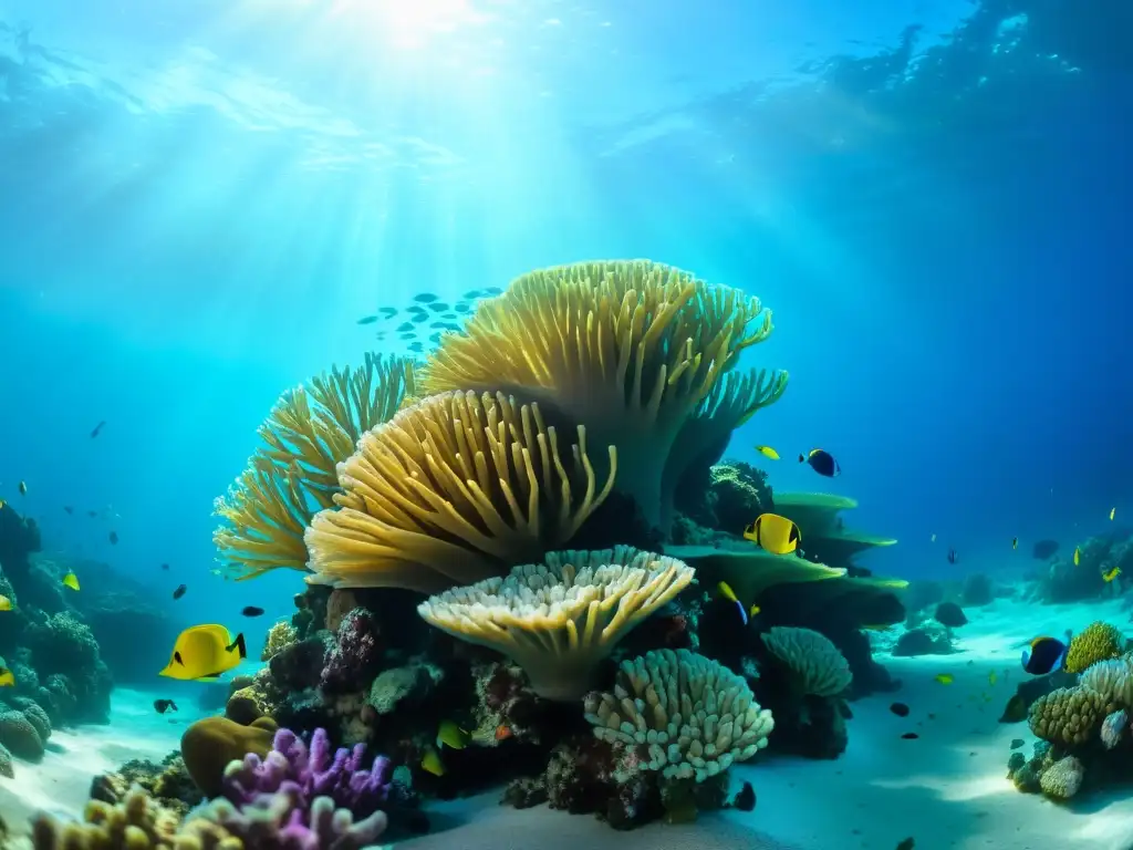 Inmersión científica en el Mar Rojo: un vibrante coral en aguas azules del Mar Rojo, con vida marina colorida