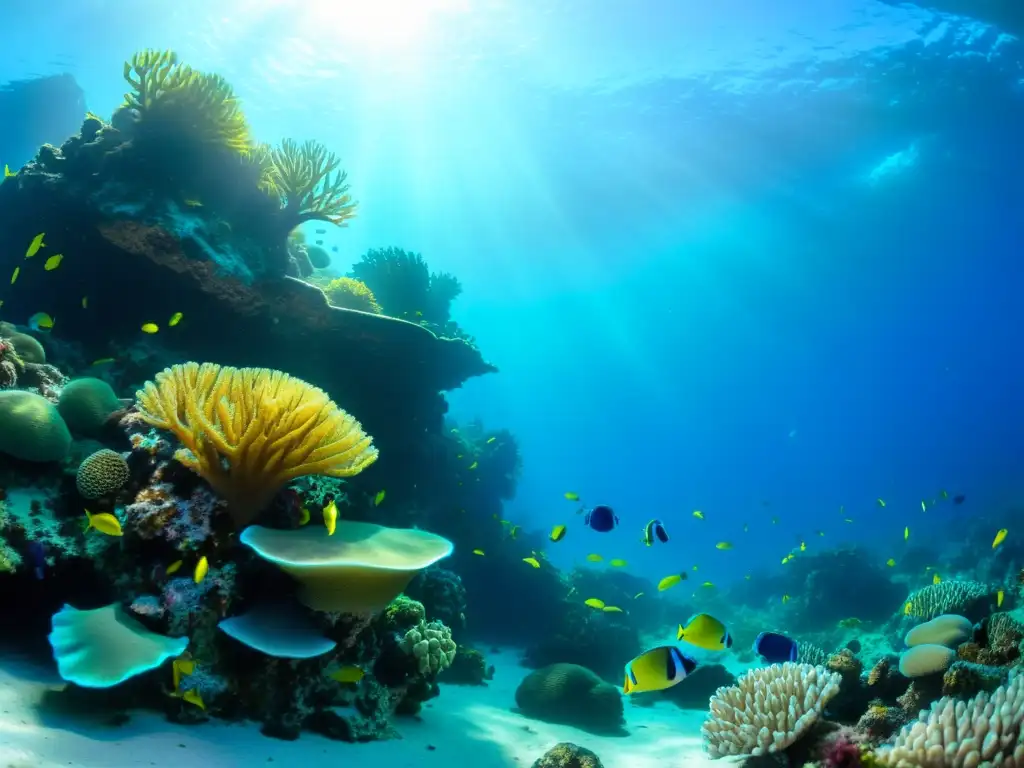 Bajo el mar, un vibrante arrecife de coral rebosa vida y color