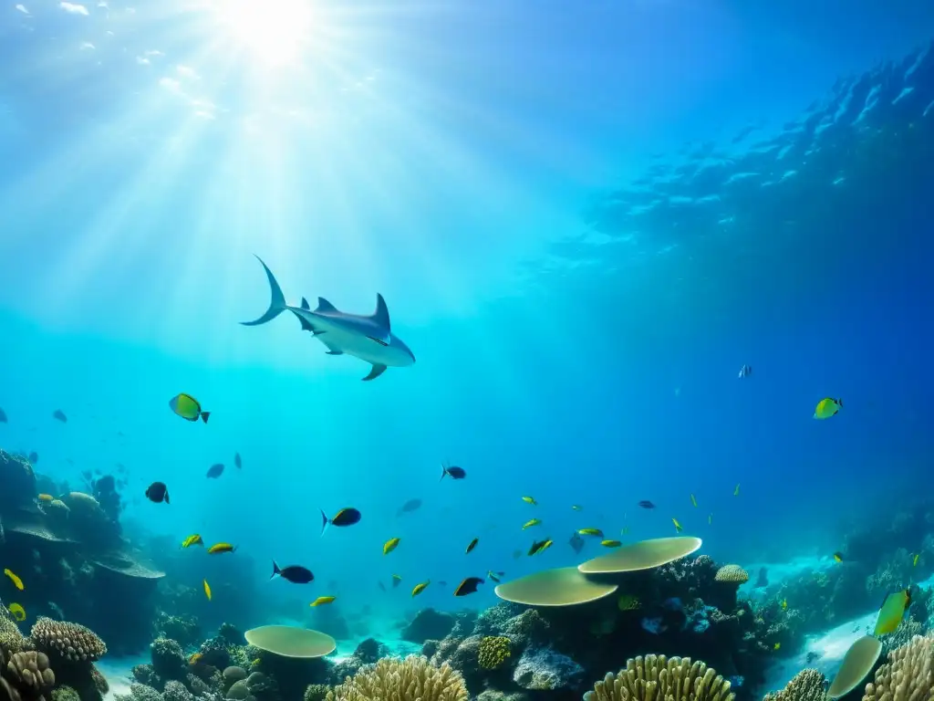 Bajo el mar, un vibrante arrecife de coral rebosante de vida marina