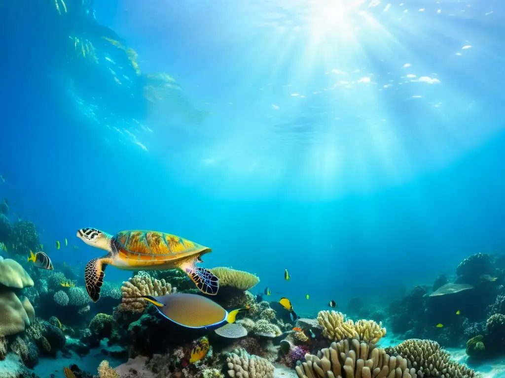 Bajo el mar, un vibrante arrecife de coral rebosante de vida marina