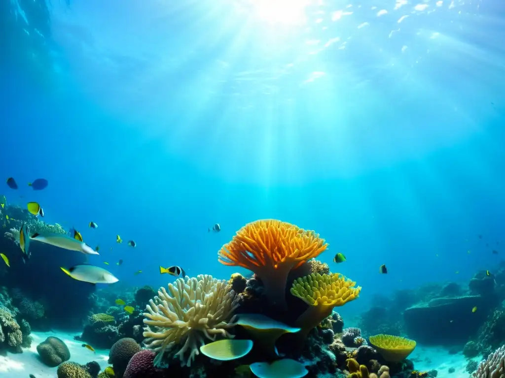 Una maravillosa foto submarina de un vibrante arrecife de coral, hogar de la vida marina