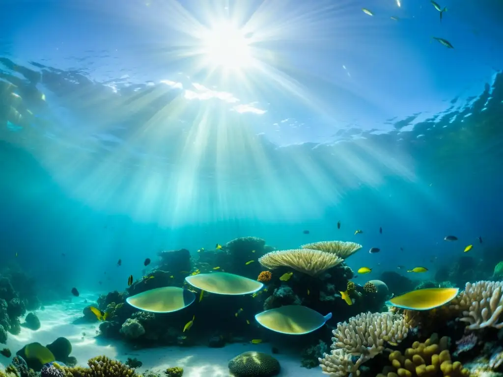 Maravillosa imagen submarina de un arrecife de coral vibrante, con vida en abundancia y mariscos sostenibles