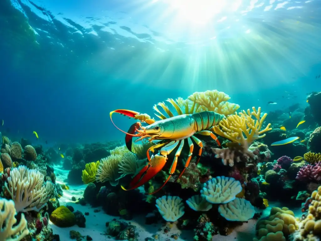 Maravillosa imagen submarina de un vibrante arrecife de coral repleto de mariscos exóticos oceánicos