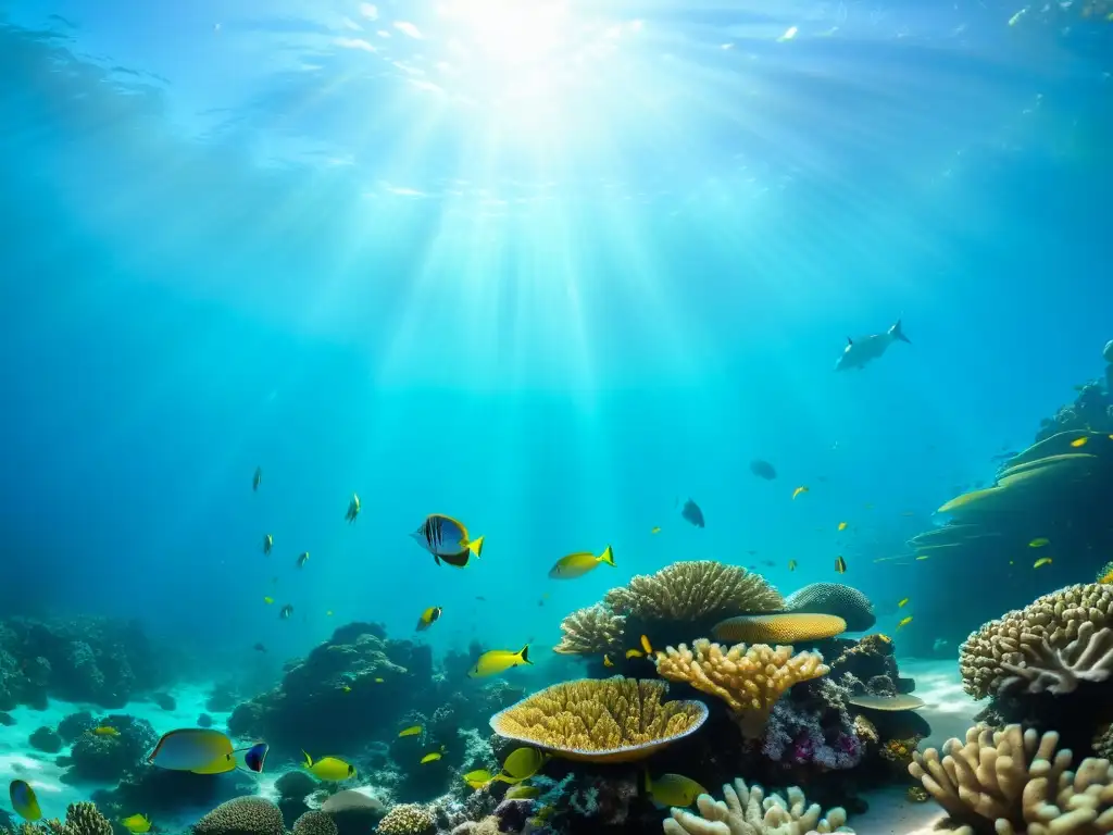 Una maravillosa fotografía submarina de un vibrante arrecife de coral repleto de peces y vida marina