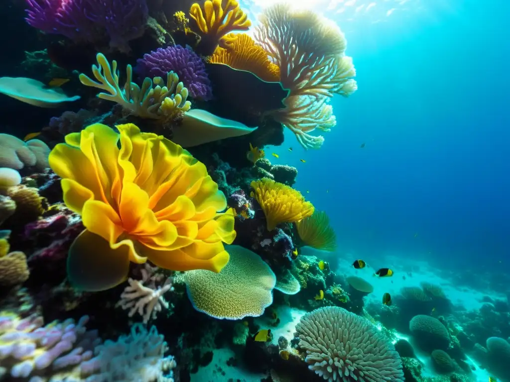 Una maravillosa fotografía submarina de un vibrante arrecife de coral con una amplia variedad de corales y anémonas