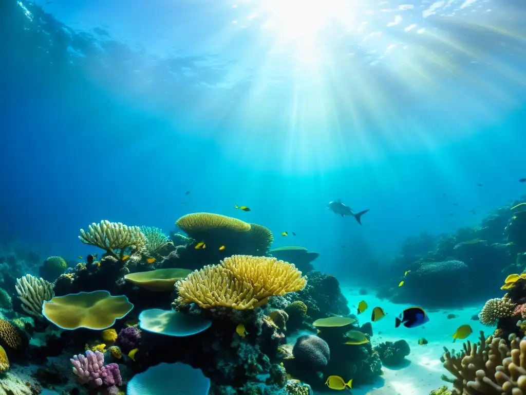 Una maravillosa vista submarina de un vibrante arrecife de coral lleno de peces coloridos y vida marina