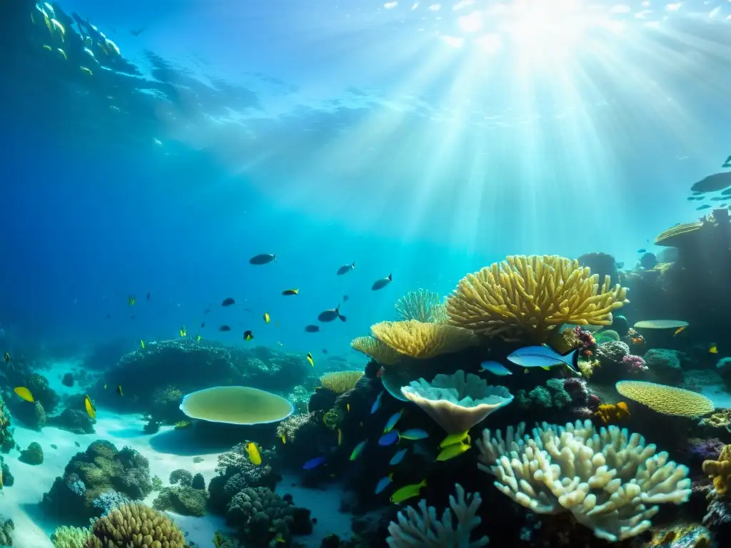 Maravilloso arrecife de coral en aguas cristalinas, repleto de vida marina