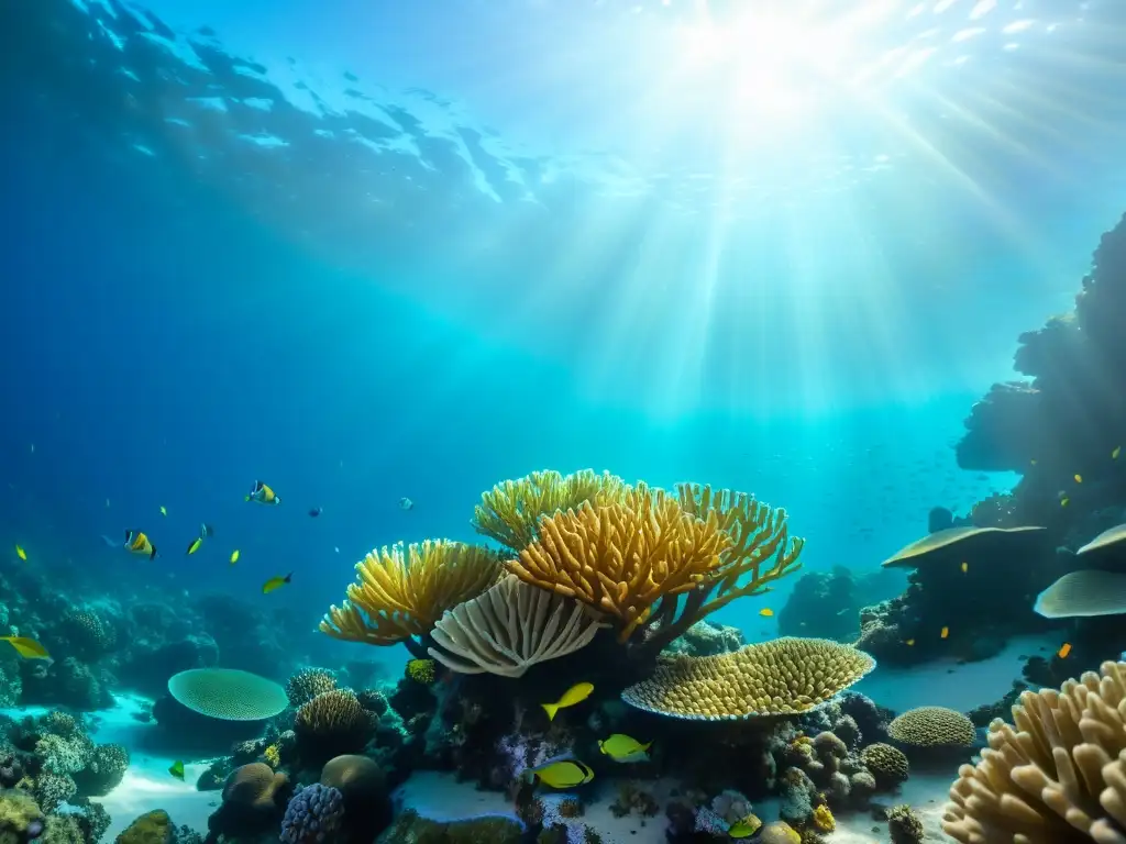 Maravilloso arrecife de coral lleno de vida marina, capturado con técnicas avanzadas de monitoreo de corrientes marinas