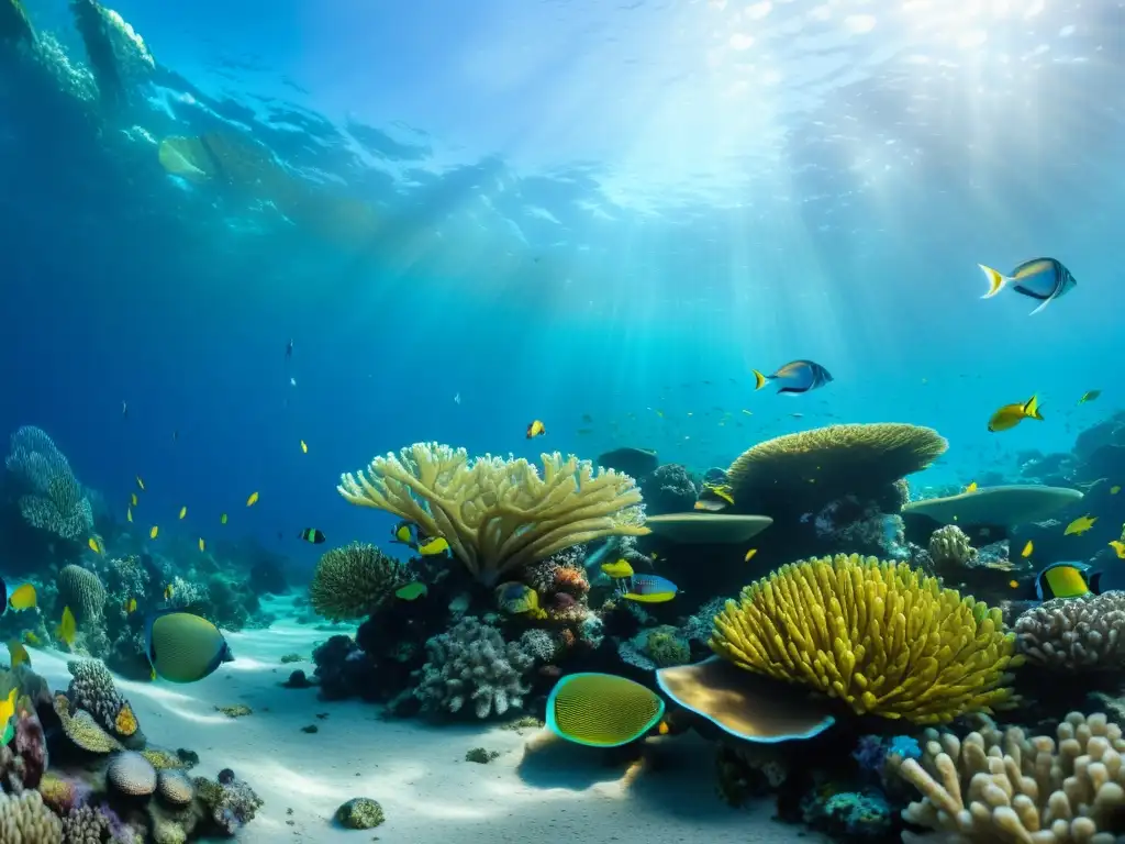 Maravilloso arrecife de coral, lleno de vida marina y coloridos corales bajo el agua cristalina