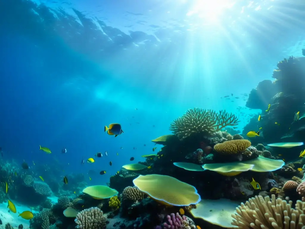 Maravilloso arrecife de coral con vida marina diversa y colorida, ideal para la ingeniería genética en especies marinas