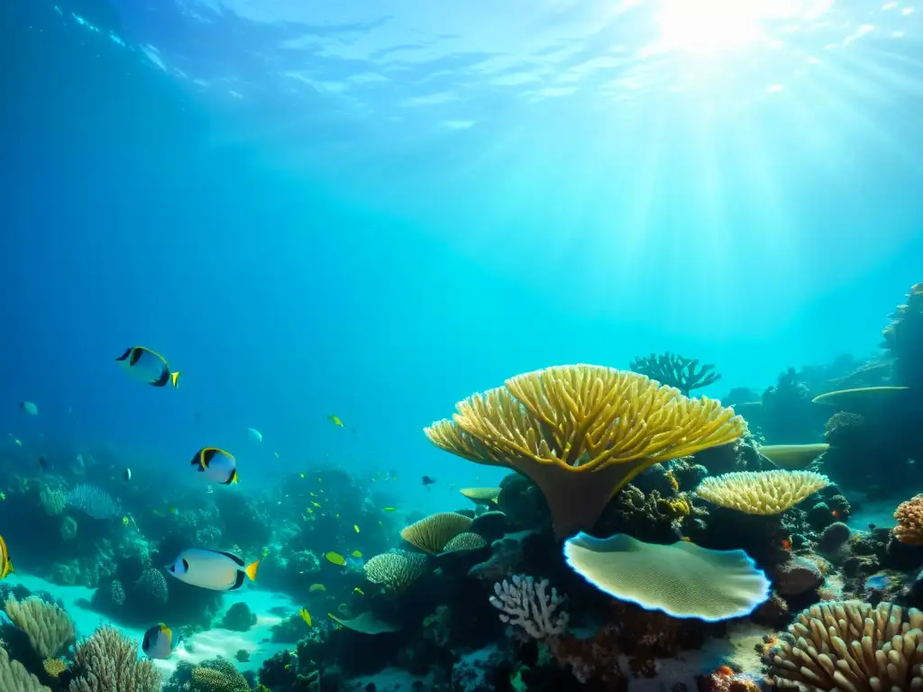 Maravilloso arrecife de coral con vida marina vibrante y aguas turquesas cristalinas