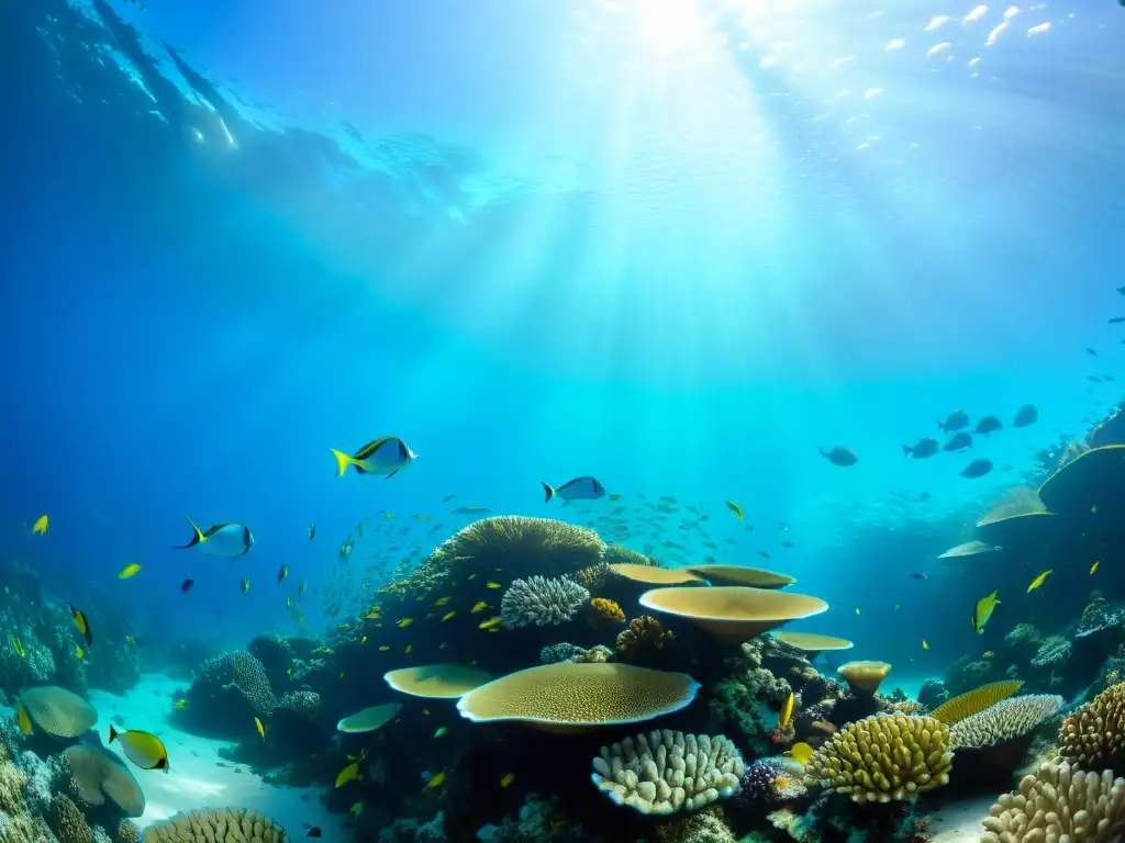 Maravilloso arrecife de coral con vida marina diversa, en un crucero ecológico que sigue las mejores prácticas