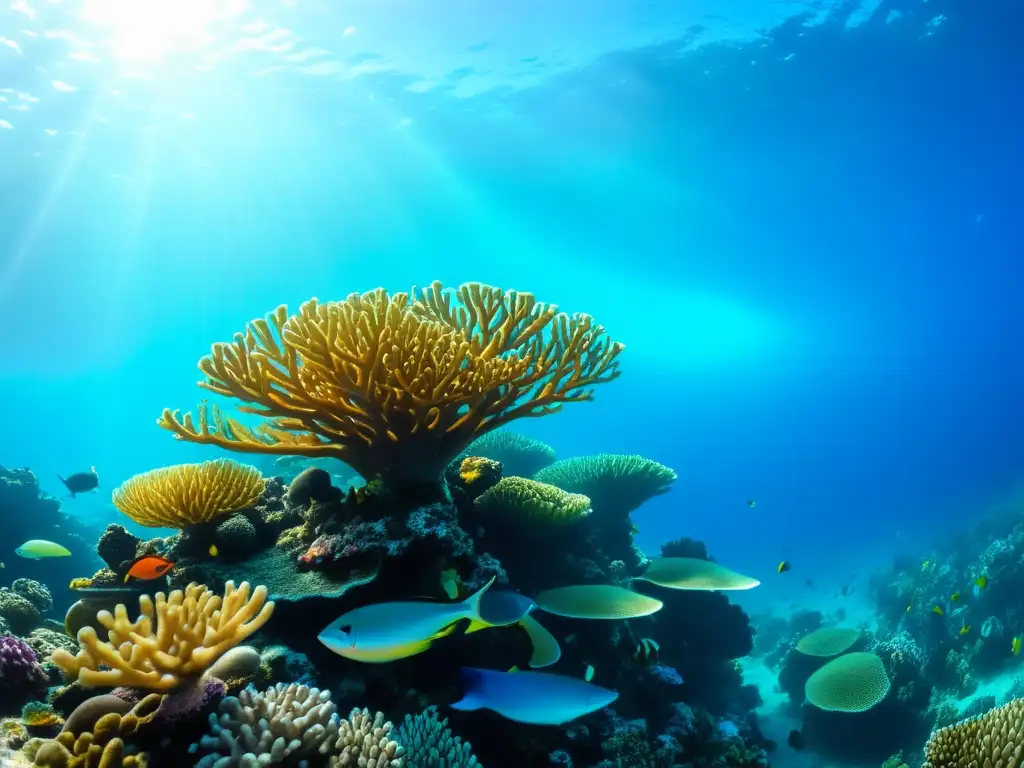 Maravilloso arrecife de coral vida marina con peces, tortugas y plantas submarinas en un vibrante ecosistema acuático de aguas cristalinas