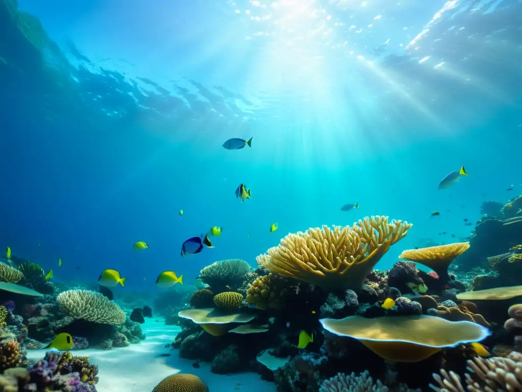 Maravilloso arrecife de coral vibrante bajo el agua con peces coloridos