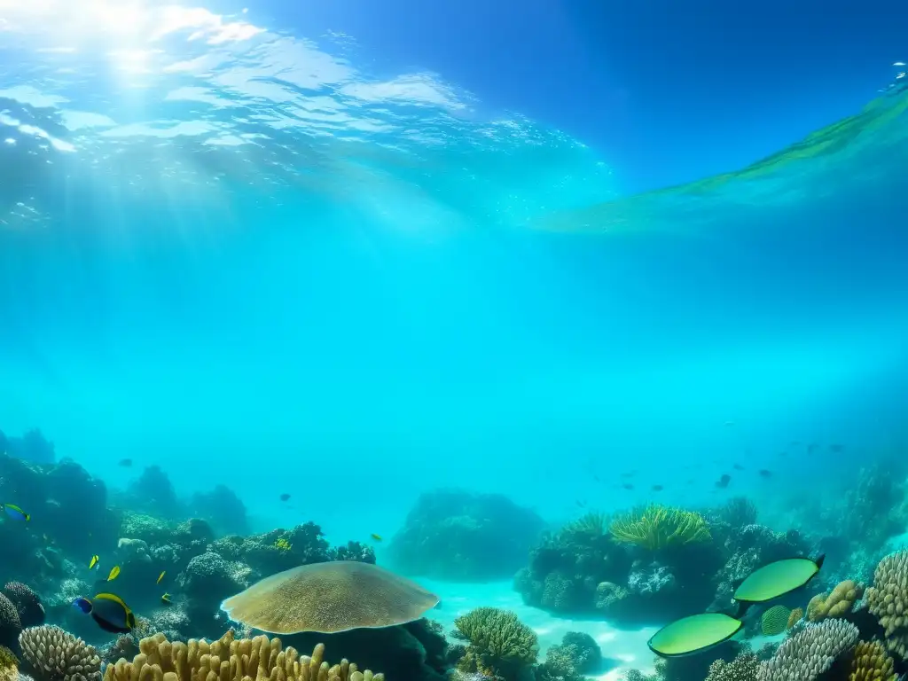 Maravilloso arrecife de coral en el Caribe, con vida marina colorida y aguas turquesa cristalinas