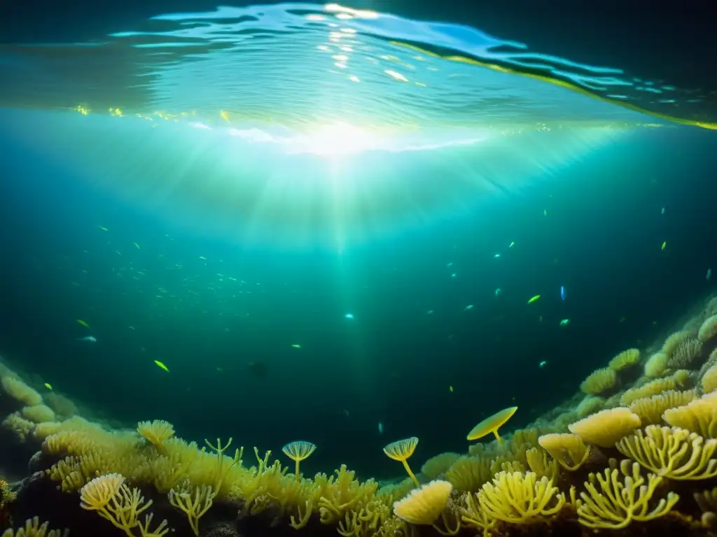 Maravilloso ecosistema marino iluminado por plancton bioluminiscente