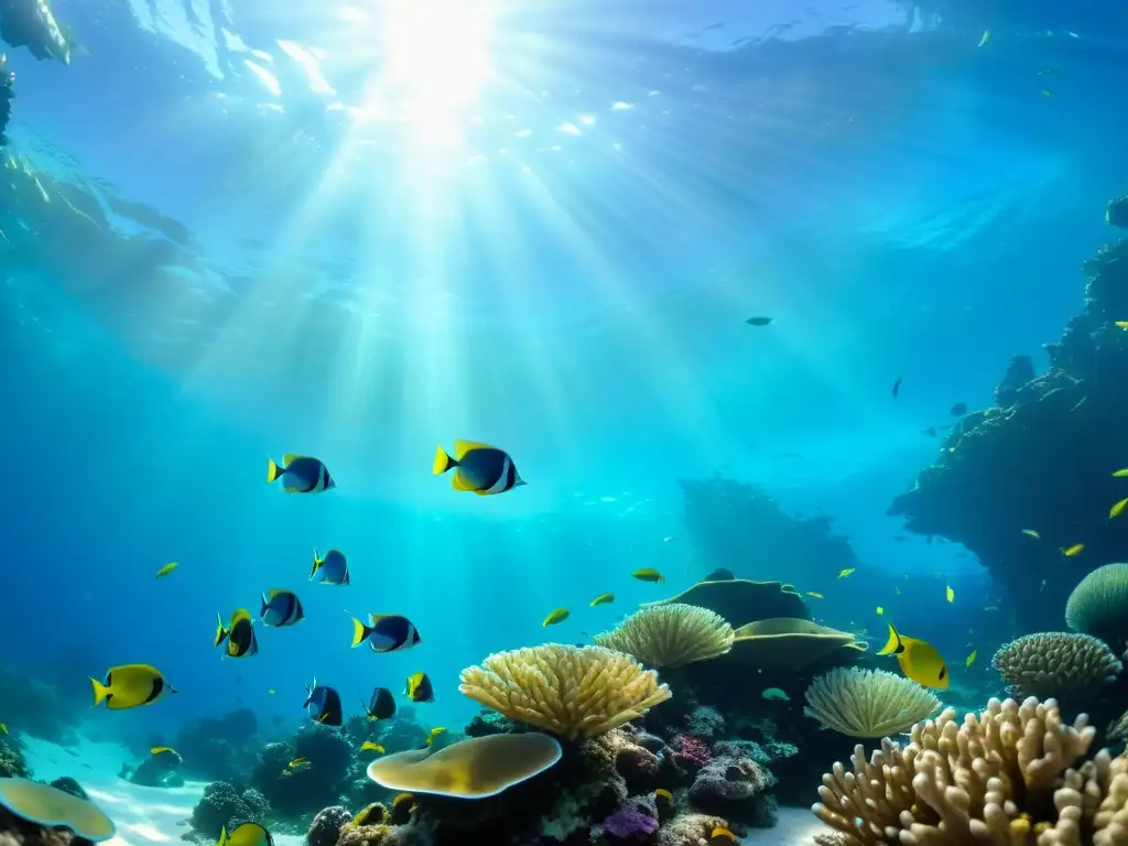 Maravilloso paisaje submarino con arrecifes de coral, plantas marinas y vida marina