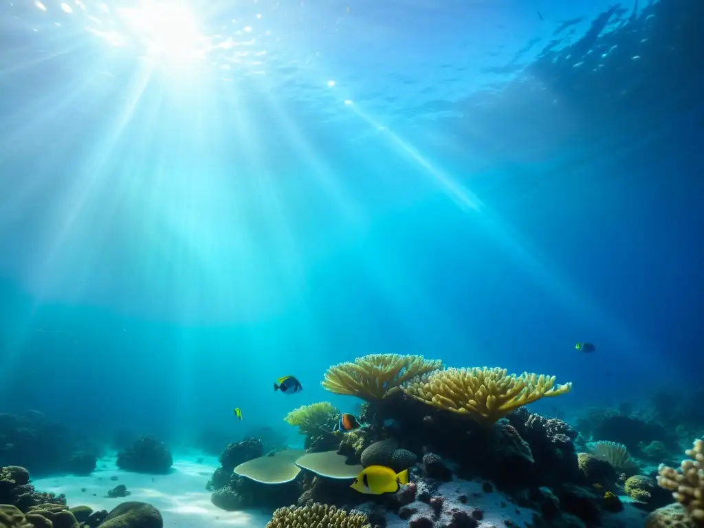 Un maravilloso tratamiento de lodo marino spa en un tranquilo y vibrante mundo submarino, donde los rayos de sol iluminan la vida marina y los corales