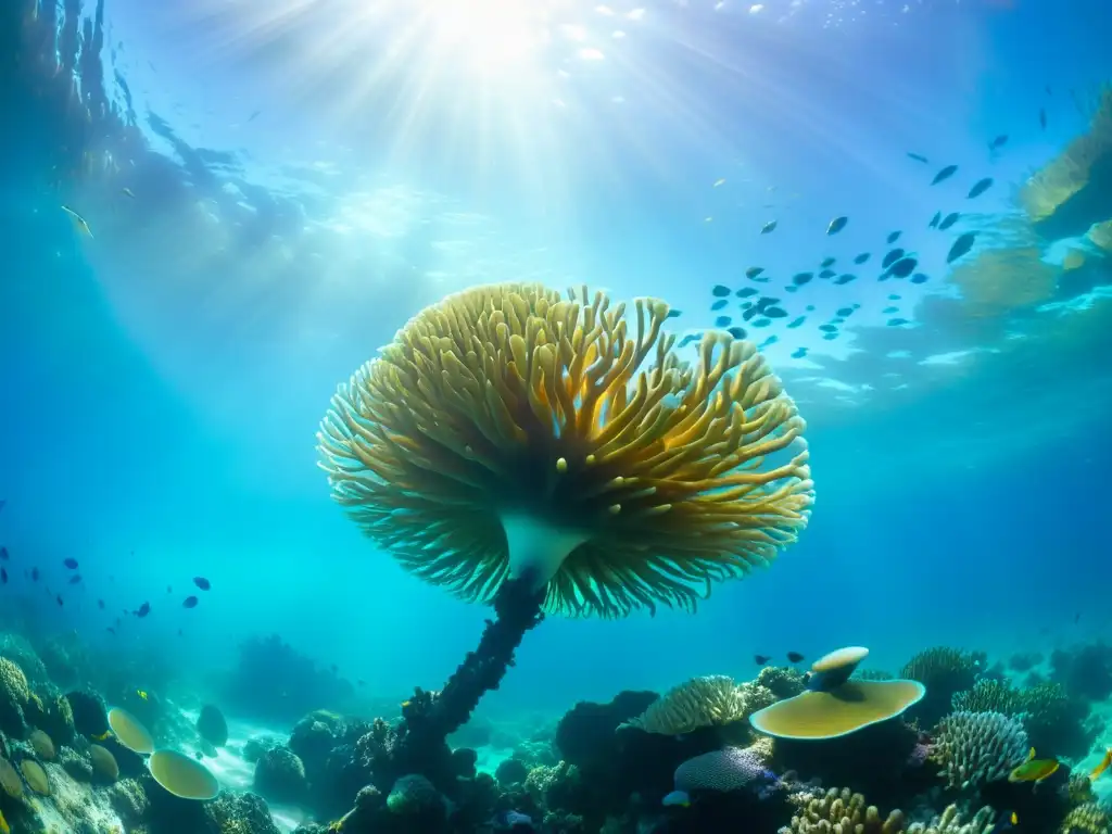 Compra mariscos frescos sostenibles en un vibrante arrecife de coral, hogar de una diversidad marina colorida y fascinante bajo el agua