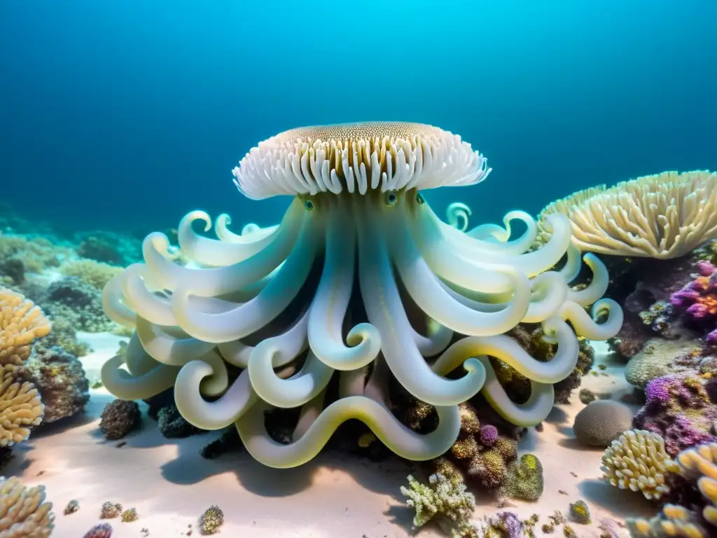 Una medusa iridiscente flotando en aguas cristalinas, capturando la belleza misteriosa del océano