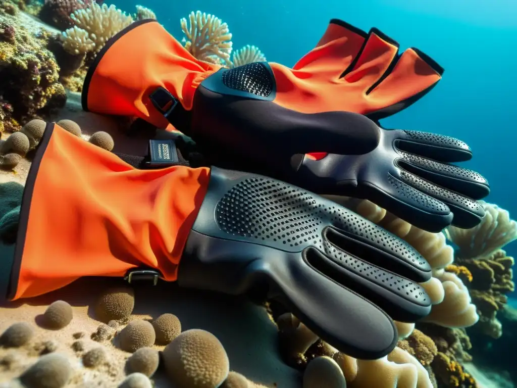 Los mejores guantes de buceo: resistencia y agarre bajo el agua, con detalles de coral y vida marina