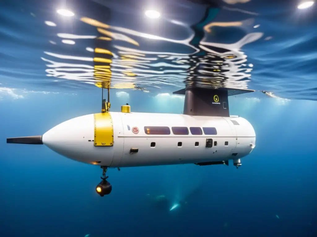 Mejores sonares y GPS para exploradores submarinos: equipo de alta tecnología en un submarino explorador, iluminado por la luz del océano profundo