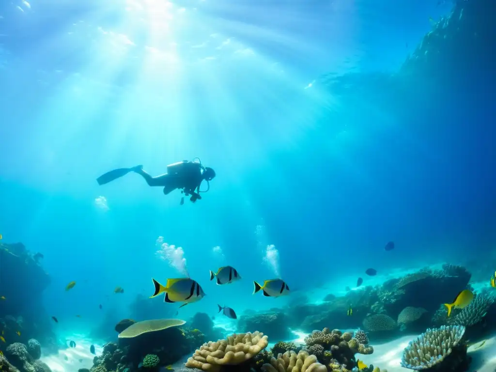 Un mercado bullicioso bajo el mar, con vendedores y clientes comerciando entre arrecifes de coral