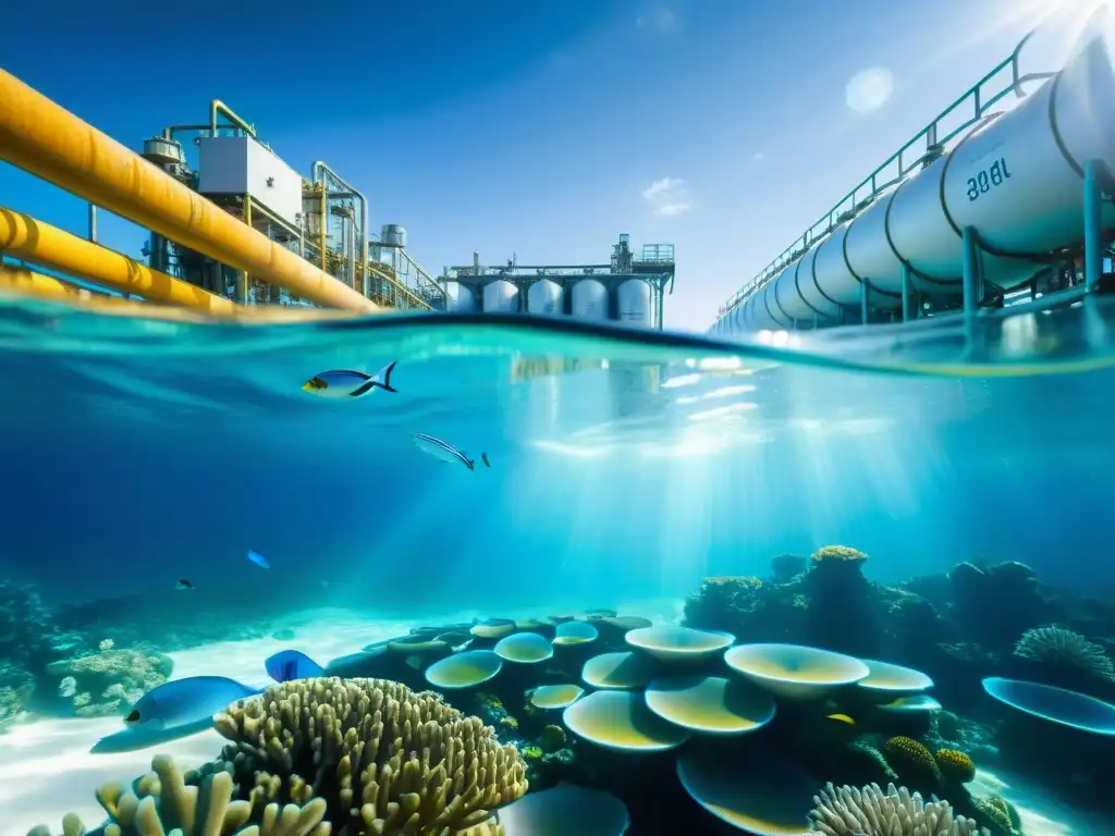 Desalinización como método de obtención de agua potable: Fotografía subacuática impresionante de una planta rodeada de vida marina vibrante y agua cristalina