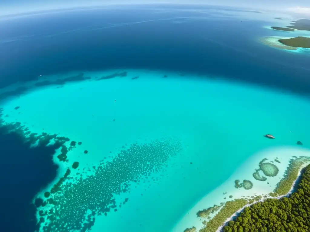 Evolución y migraciones marinas: Imagen detallada del vasto océano lleno de vida marina, desde corales coloridos hasta majestuosos mamíferos marinos