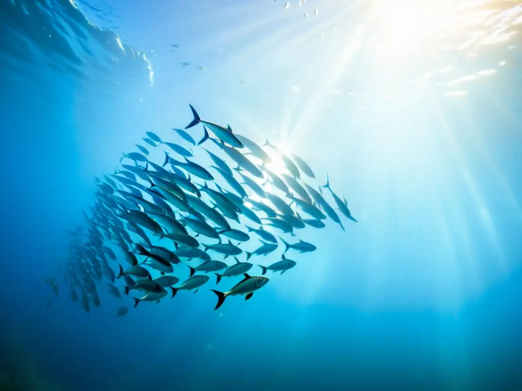 Migraciones de peces voladores oceánicos en un paisaje submarino deslumbrante